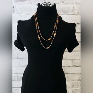 Layered Beaded Necklace in Amber Brown Earth Tones – Boho Style